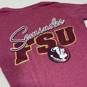 FSU Seminoles NCAA Three Square T Shirt Womens Large Maroon Gold Glitter College